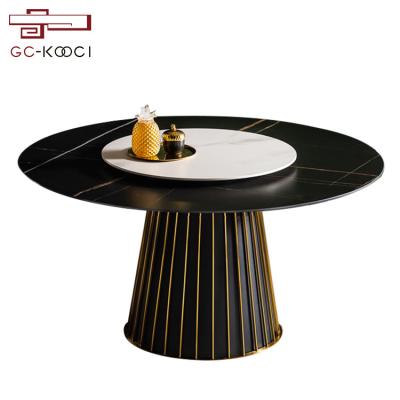 China (Other) kitchen furniture adjustable luxury around black agglomerated stone dining table with revolving center for sale