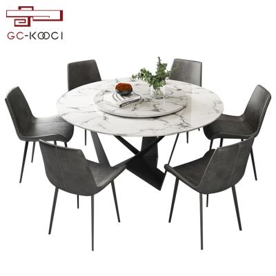 China (Other) adjustable luxury dining room agglomerated stone dining tables around marble dining table with revolving center for sale