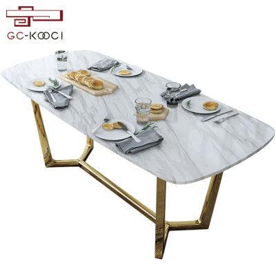 China (Other) Italian Marble Rectangular Agglomerated Stone Dining Table Adjustable Dining Tables Gold Table Legs Dining Tables for sale