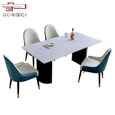 China (Other) Nordic Modern White Chipboard Rectangular Adjustable Dining Stone Table Rectangular Dining Table Sets 4 Seater for sale