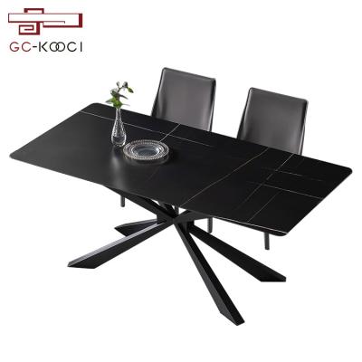 China Rectangle luxury agglomerated stone dining tables (Others) adjustable black marble dining table furniture for sale