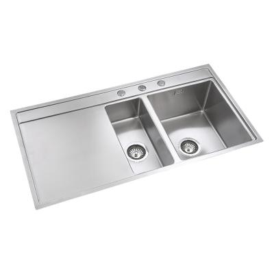 China Suppliers Without Faucet Hot Selling Double Bowl Sinks Kitchen Undermount Stainless Steel With Drainer for sale