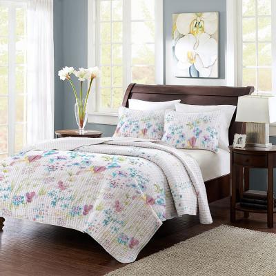 China Simple Popular Selling Printed Ultrasonic Microfiber Satin Turkish Queen Size Fitted Bedspread for sale