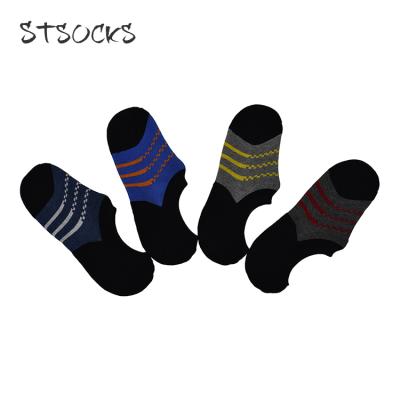 China Antibacterial Resistant Casual Slip Pack Smell Invisible Loafer Deep No No Show Soft Cotton Socks With Stripe for sale