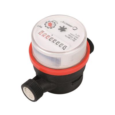 China Customized Single Mechanical Water Meter 15mm-20mm Support Body Water Meter Vane Wheel Dry Dial Plastic Residential Chamber Jet Water Meter for sale