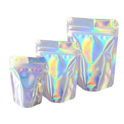 China Recyclable Custom Color Printed Holographic Laser Rainbow Film Gift Zipper Plastic Bag For Clothes Underwear for sale