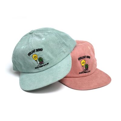 China JOINT Logo 6 Panel Flat Corduroy Bill Embroidery Custom Floppy Hat for sale