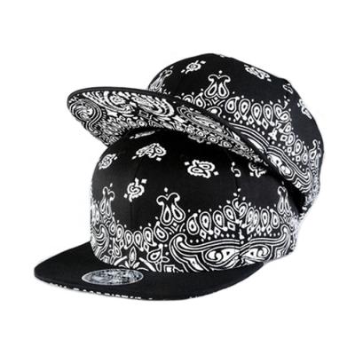 China JOINT Style 6 Panel Printed Brim Cotton Hats Printed Flat Caps for sale