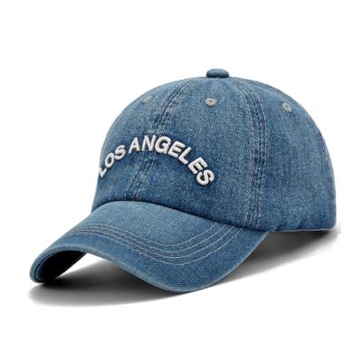 China JOINT Custom 3d Embroidery Washed Denim Baseball Unstructured Dad Hat for sale