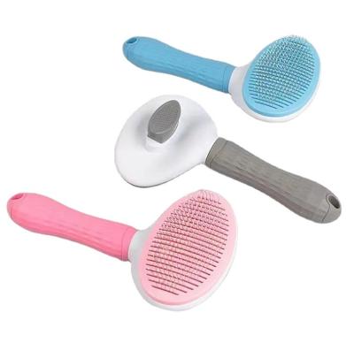 China Stocked Pet Grooming Dog Hair Brush Self Cleaning Slicker Polisher Hair Removal Tool Aid With Knotted Hair for sale