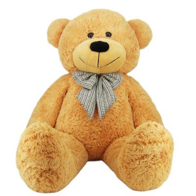 China Promotional Customized Lovely Decoration 80cm Brown Stuffed Plush Sitting Stuffed Animal Toy With Checked Bow Tie for sale