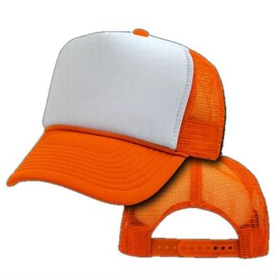 China Mesh Baseball Summer 5 JOINT Board White / Red Orange Hat With Plastic Buckle for sale