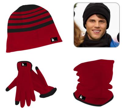 China Promotional Superfine Square Fleece Hat, Scarf, Glove Set With Printing Logo for sale