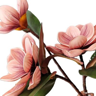 China Wholesale Decoration/Gifts HC1339 New 3 Heads With Leaves 3D Printing Artificial Magnolia Flower Head Real Touch For Home And Hotel Decoration for sale