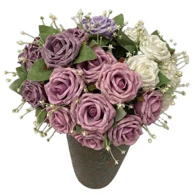 China Wedding Party Home Decoration Rose Bouquet Hot Sale Wholesale HC2098 9 Artificial Flower Rose Bouquets Wedding Party Home Decoration for sale