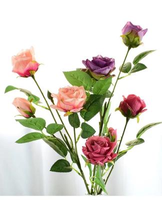 China Home Decoration Wedding Celebration HC1802 Artificial Flowers For Home Decoration With 3 Round Roses for sale