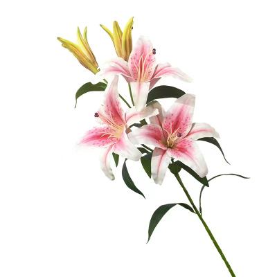 China HC1841 Wholesale High-end Real Touch 3D Latex 5 Artificial Lily Wedding Home Hotel Decoration Evergreen Plants and Flowers for sale