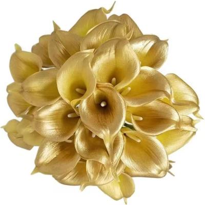 China Decoration/Gifts Wholesale PU Mini Calla Artificial Calla HC1851 Silvery Branch Gold Single Touch Of Genuine for sale