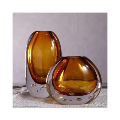 China Modern HC0056 Crystal Cave Vase Flower Vase Decoration Ornament Crystal Glass Amber Agricultural Price for sale