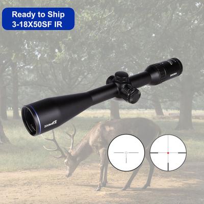 China Aluminum Aircraft-Grade 3-18X50SF IR Scope with Generous Relief 1/4 MOA Reticle Super Wide Eye Long Eye Integrated Button for sale