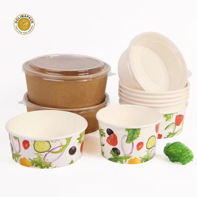 China High Quality Biodegradable Custom Disposable Kraft Paper PLA Plastic Salad Bowl With PLA /PET Lid for sale