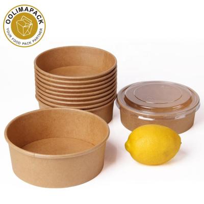 China Eco Friendly Disposable Salad 100% Custom Printed PLA Kraft Paper Salad Bowl With Lid for sale