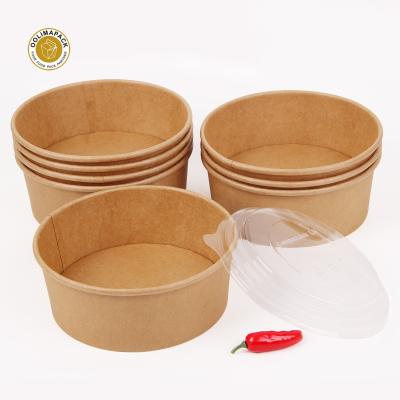 China Biodegradable Disposable PLA Take Away Paper Bowl Disposable Salad Bowl Kraft Paper Salad Bowl Brown for sale