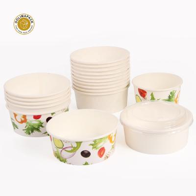 China Customized biodegradable 500/1000ml porride fruit salad bowl soup disposable hot paper bowl with lid for sale