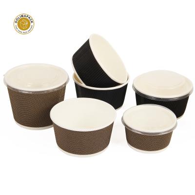 China Ripple Wall Biodegradable High Quality Disposable White Bowl Recycled Kraft Paper Custom Soup Bowl With Lid for sale