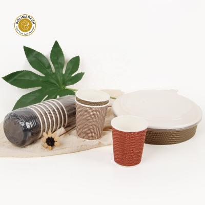 China Custom Biodegradable Disposable Biodegradable Coffee Mug Ripple Wall Double Logo Coffee Mug With Lid for sale