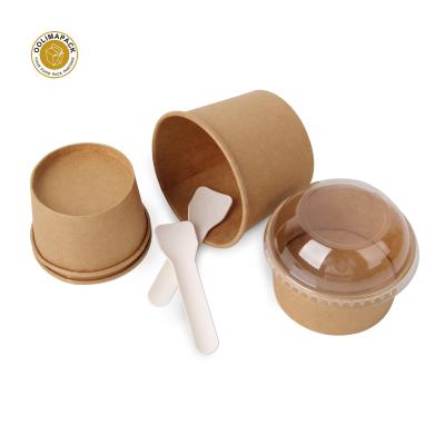 China Customized Biodegradable Biodegradable Dessert Paper Bowl PLA Ice Cream Cup With Paper Spoon for sale