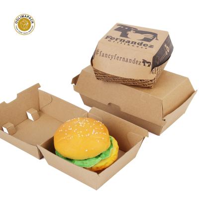 China Food Disposable Square Disposable Contact Pack Meal Clam Burger Corrugated Hamburger Box for sale