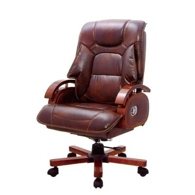 China (Size) Good Quality PU Armrest Executive Office Full Leather Adjustable Chairs Without Wheels With Footrest for sale