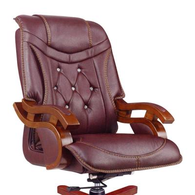 China (Height)Adjustable Senior Executives Chair Office Leather Wooden Leather Revolving Chairs With Headrest for sale