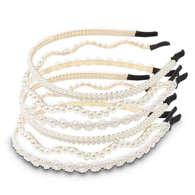 China Hair Decoration Pearl Headbands Hair Hoop White Faux Pearls Hairbands Headband Wedding Party Bridal Fashion Accessories for Women Girls for sale