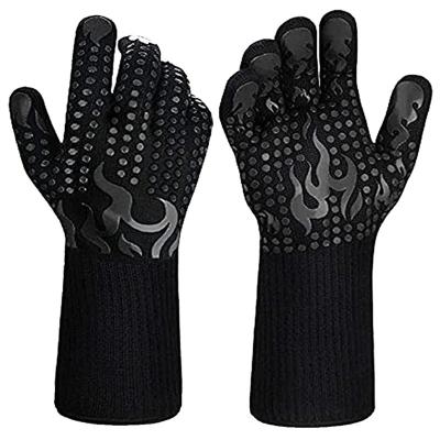 China Extreme Black Aramid Silicone Food Safety Dotted BBQ Oven Cooking Barbecue Baking Cutting Grill Kitchen Gloves Heat Resistant Gloves for sale