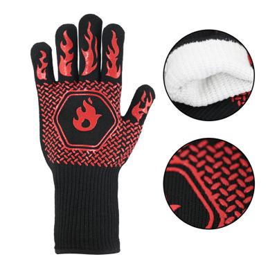 China Xingyi Dotted Grillhandschuhe 1/6 Black Aramid Extreme Heat Resistant 800 Degree BBQ Grilling Gloves Silicone Polybag Provided Dotted for sale