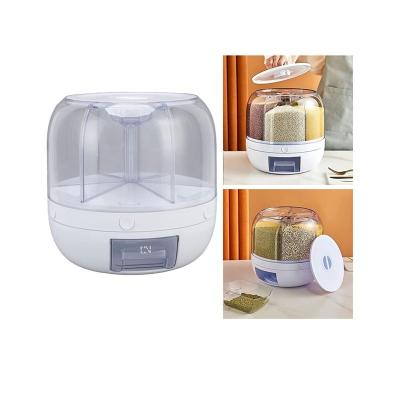 China Hot Selling 360 Degree Rotating Grain Dispenser Freshness Keeping Plastic Seal Food Storage Box For Kitchen Grain Rice Container for sale