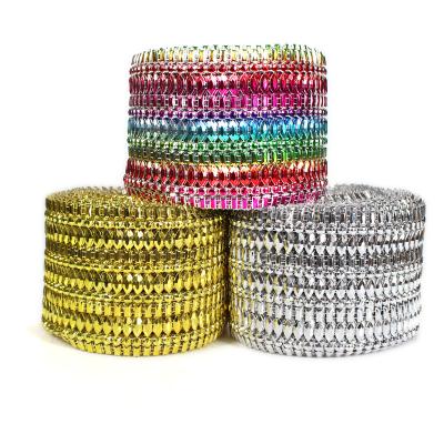 China Flatback 4+4+3 Rows Various Shapes Shiny Diamond Mesh Wrap Roll Faux Rhinestone Crystal Mesh Ribbon Roll for sale