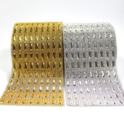 China Flatback 9 Rows Square 5*15 Square Faux Diamond Mesh Wrap Roll Faux Stone Diamante Ribbon for sale