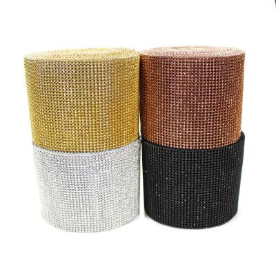 China Flatback 32 Rows Diamond Mesh Wrap Roll Faux Stone Diamante Glitter Ribbon for sale