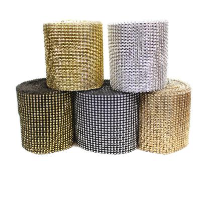 China Flatback 24 Rows Diamond Mesh Wrap Roll Faux Stone Diamante Glitter Ribbon for sale