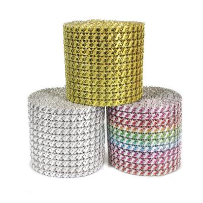 China Flatback 11 Rows Multiple Shiny Flower Round Shapes Shape Diamond Mesh Wrap Roll Faux Rhinestone Crystal Mesh Ribbon Roll for sale