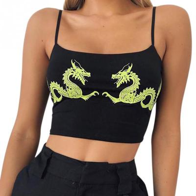 China Women QUICK DRY Dragon Pattern Crop Tops Summer Casual Cropped Sleeveless Fitness Polyester U Straps Attractive Fashion Tight Sexy Neck Straps for sale