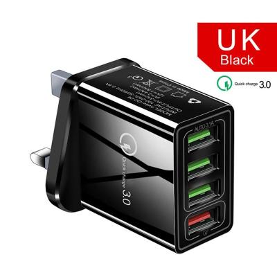 China 3.1A Mobile Phone Quick Charge 3.0 Fast Charger UK Plug 4 Usb Port Wall Charger For iPhone UK Plug QC3.0 USB Travel Charger for sale