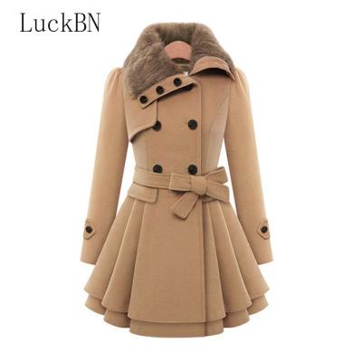 China Women's Warm Thick Woolen Blends Cashmere Breathable Velor Plus Size Woolen Overcoat Fashion Long Double Breasted Slim Woolen Coats for sale