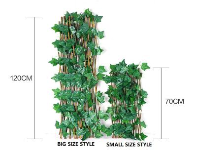 China Easy To Set Up And Take Down Panel Retractable Fence With Faux Leaves Green Zip Ties Decorative Nature Wood Lattice Greenery Wall Fence For Outdoor Backyard for sale