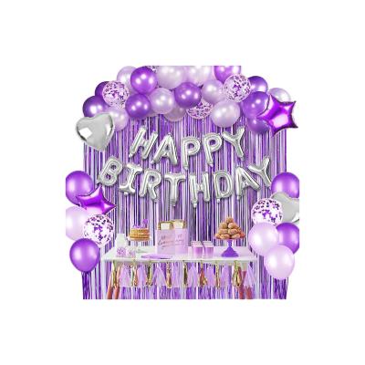 China 100% Natural Decorations Set Purple Balloons Foil Fringe Curtain Birthday Event Party Supplies for sale