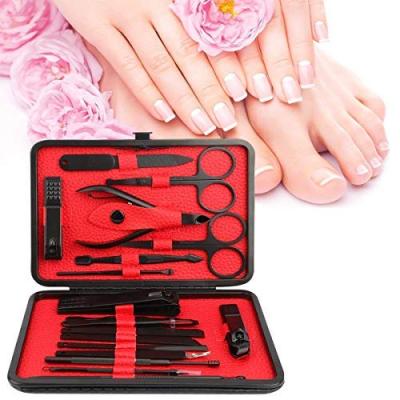 China Promotional Various Durable Using Cuticle Nipper Grooming Kit With Black Leather Case Manicure And Pedicure Tool Kit for sale