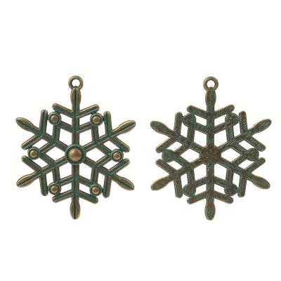 China TRENDY Verdigris Patina Green Christmas Snowflake Large Charm Pendants For Necklace Jewelry Making Accessories 58x47mm for sale